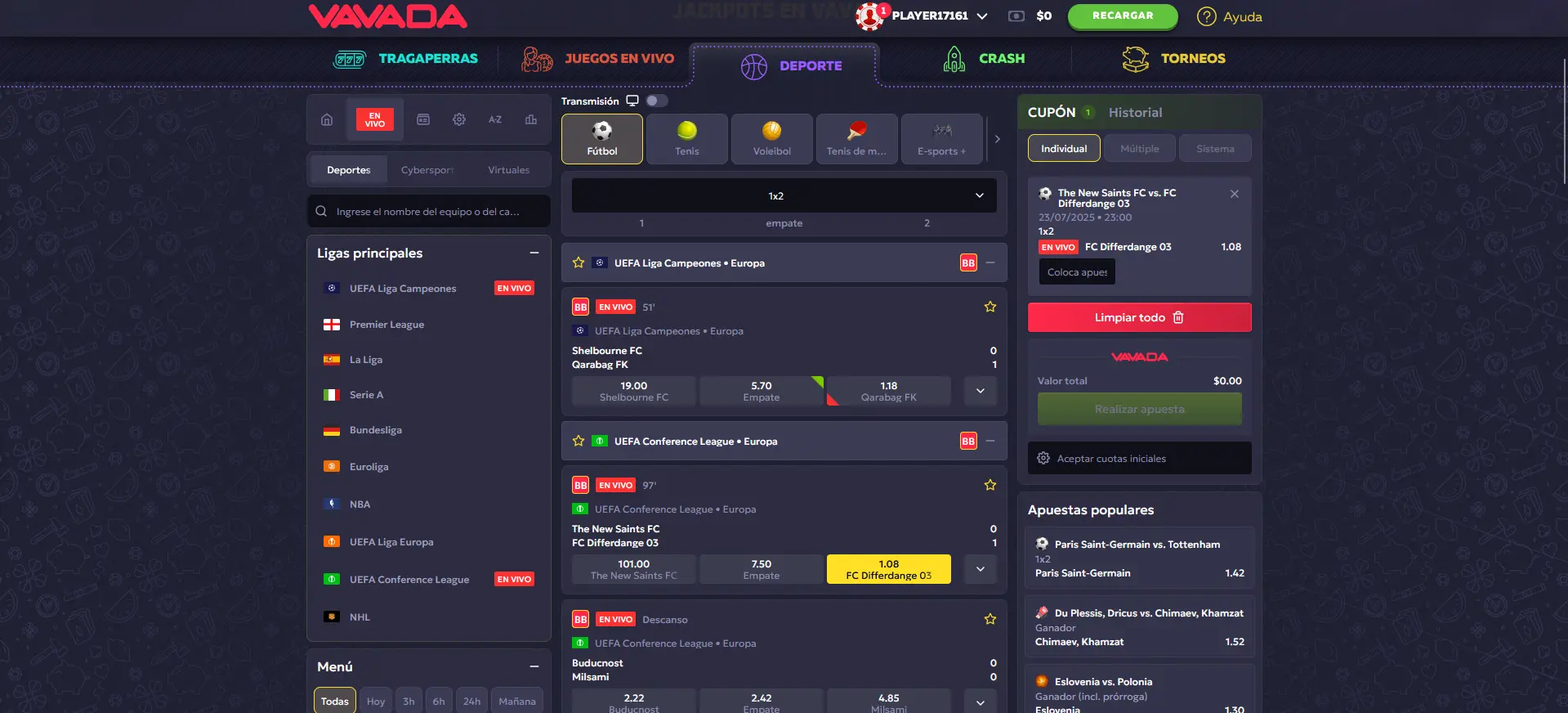 Apuestas en Vivo en VAVADA