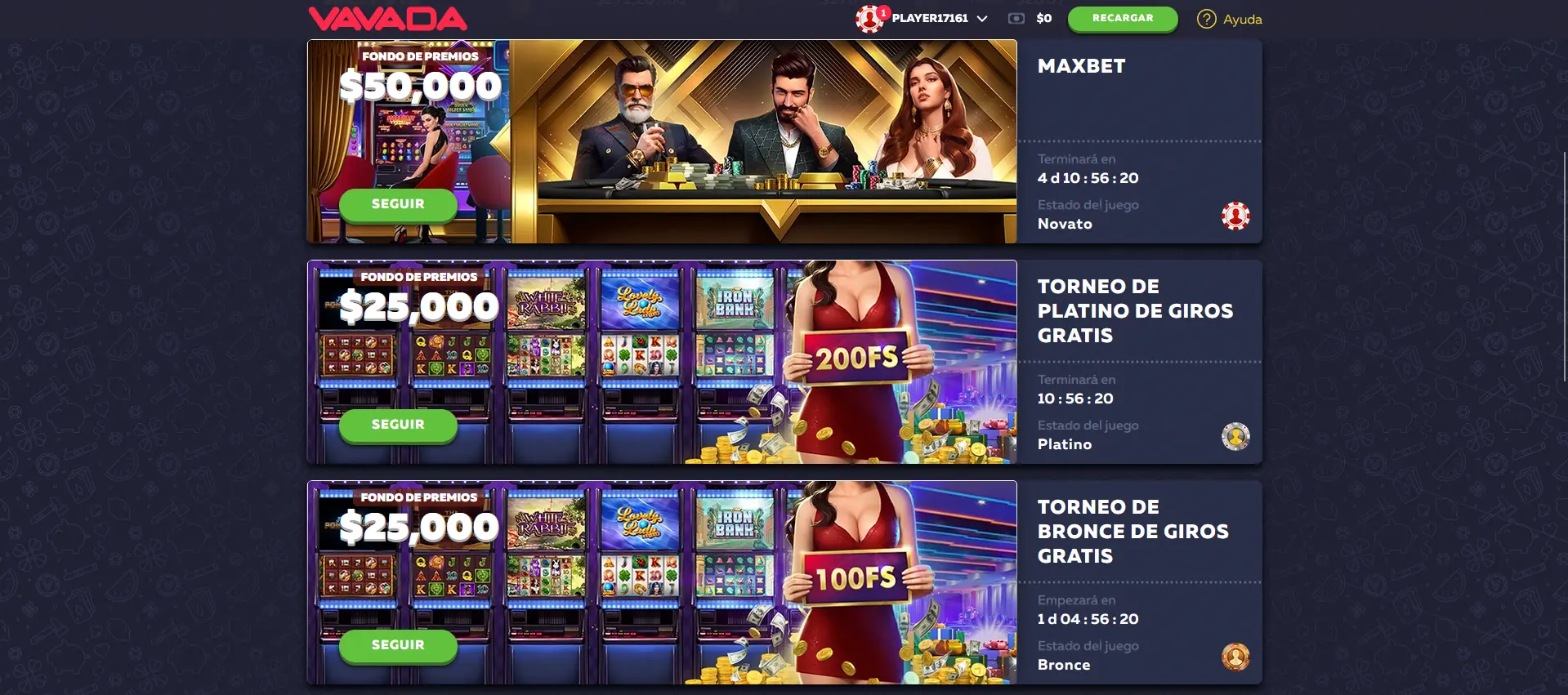 Torneos en el Casino VAVADA